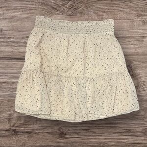 Altar'd State Ruffed Cream Mini Skirt w/ Black Star Speckles & Elastic Waistband